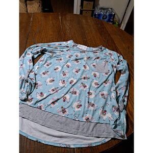 Small Cuddl Duds Christmas Holiday Llama 3/4 Sleeve PJ Pajama Top Shirt